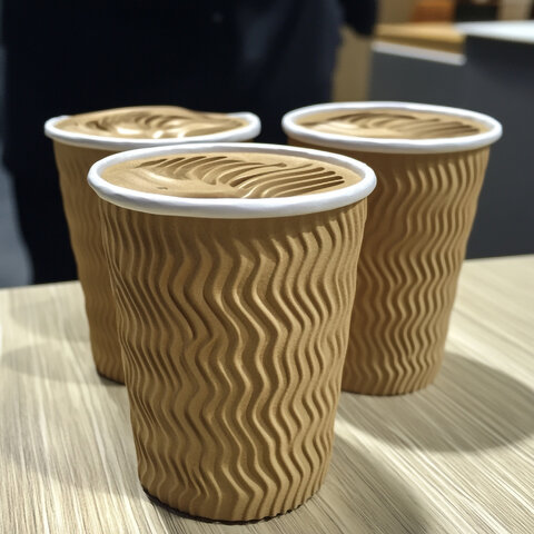 Three ripple-textured disposable coffee cups